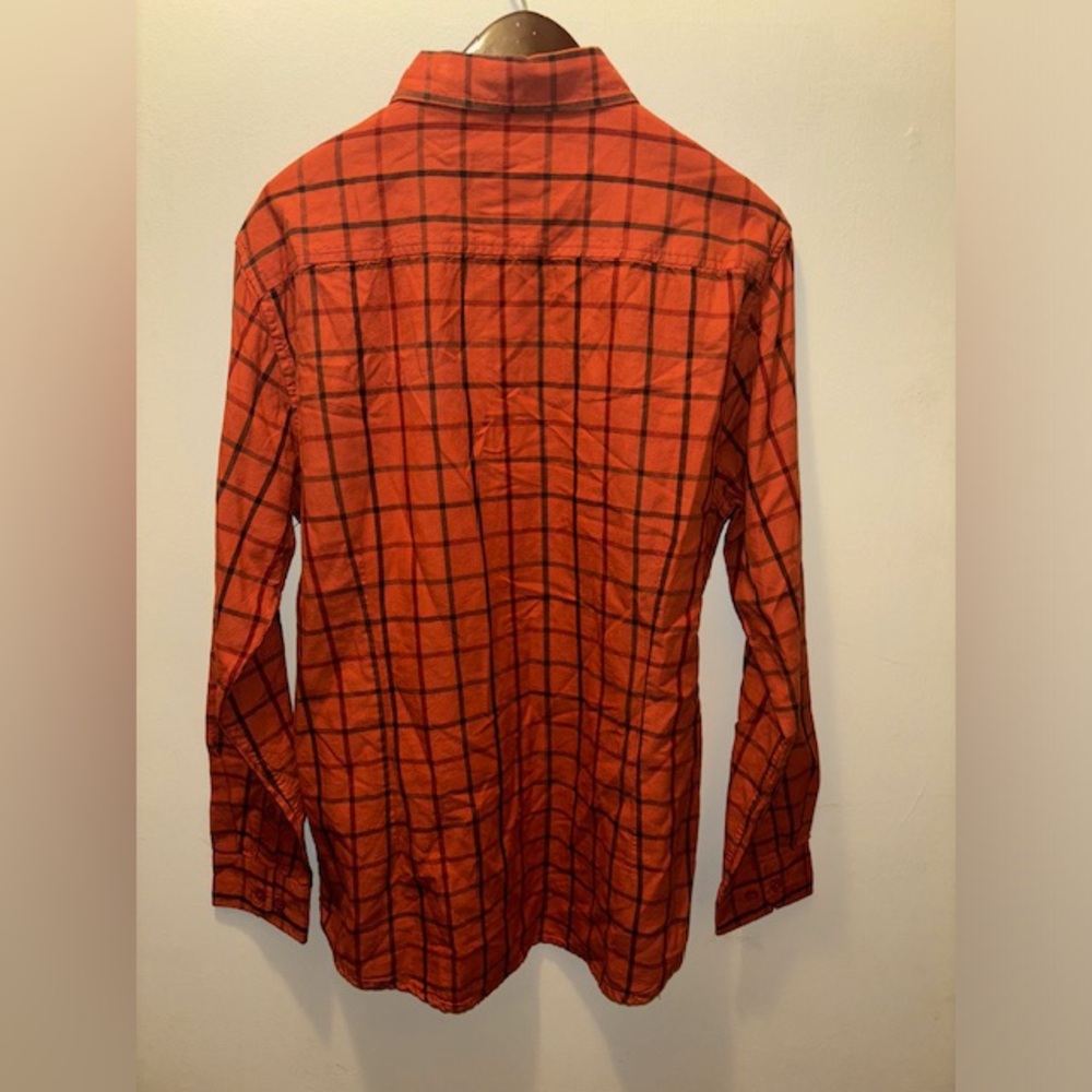 NWOT Artistry In Motion Clay Oxford Button-down Plaid Long Sleeve Shirt Orange M - Picture 5 of 8